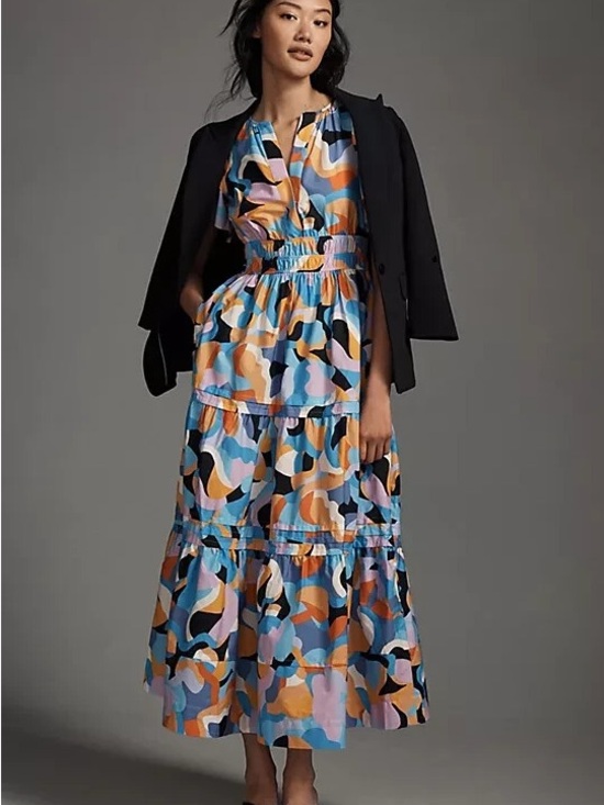 Anthropologie Dresses & Skirts - Anthropologie Somerset Multicolor Abstract Print Tiered Maxi Dress